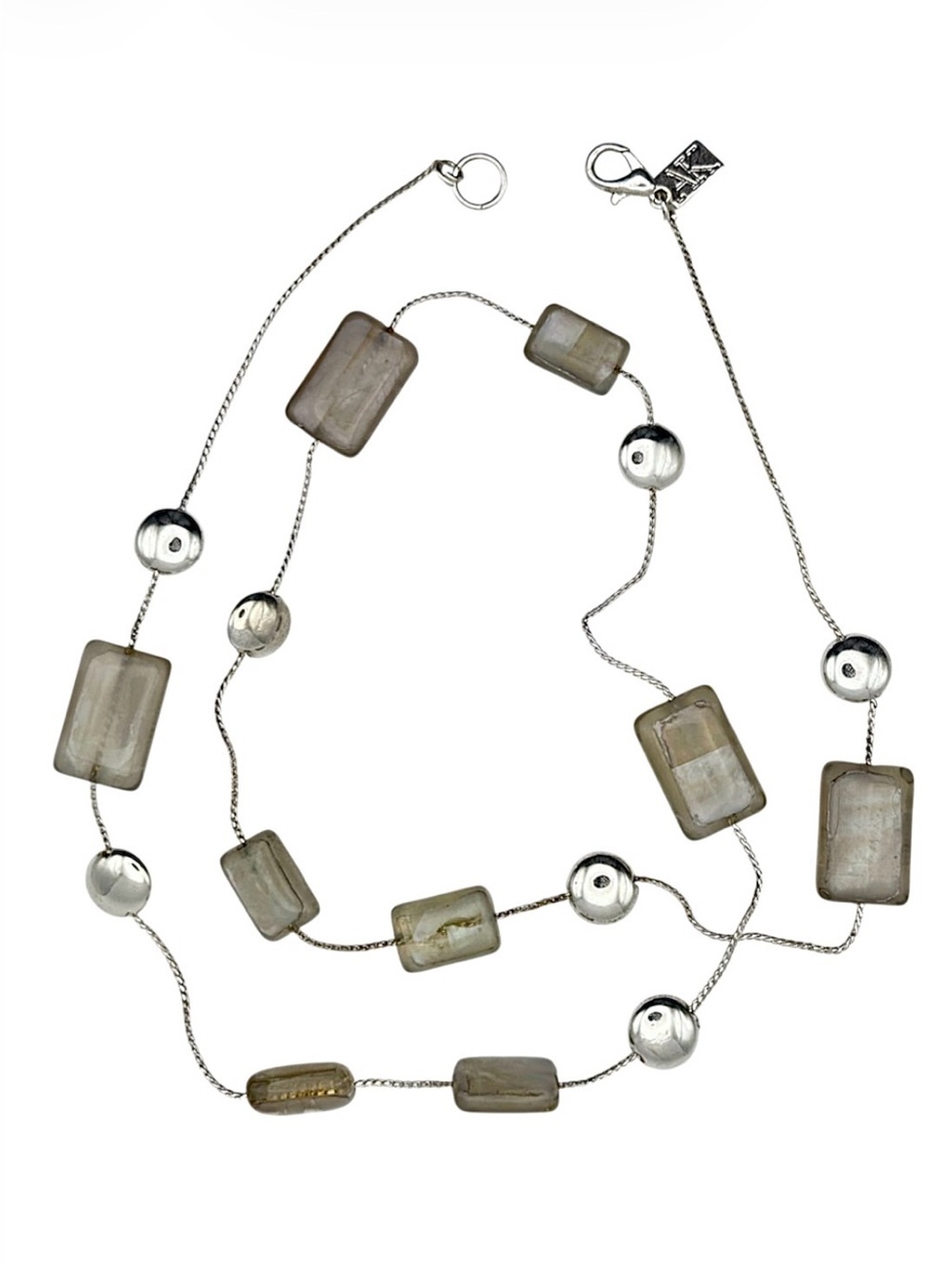 Anne Klein AK Long Silver Tone Iridescent Lucite Beaded Necklace